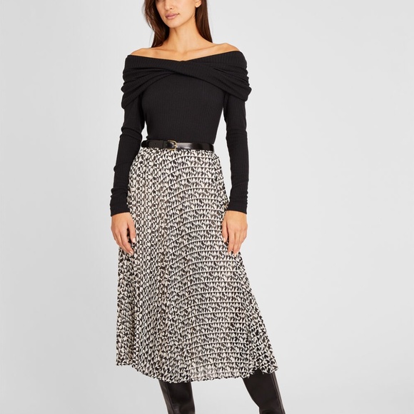 Geo Print Pleated Midi Skirt - New With Tags - NEVER WORN - Black/White Geo Prin